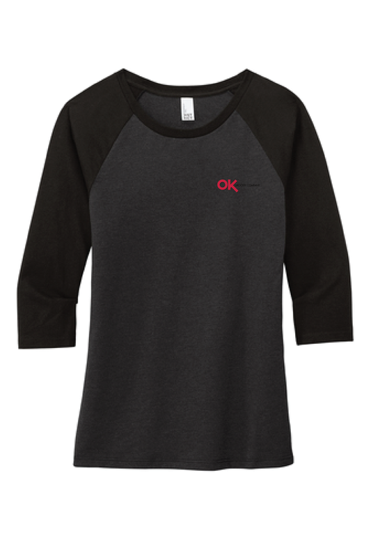 OK Grocery Embroidered Jet Black Women's Quarter Sleeve Tee