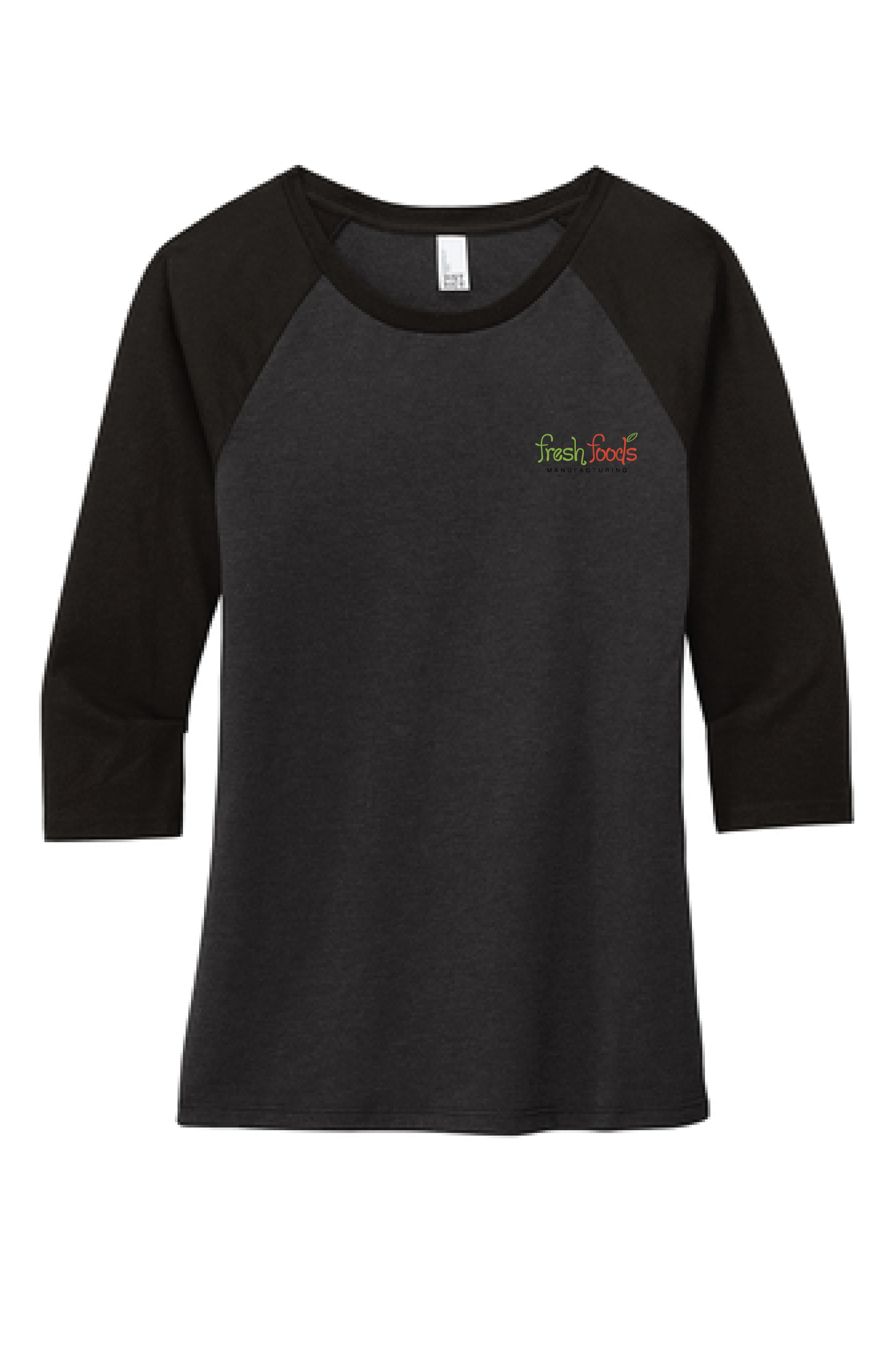 Fresh Foods Embroidered Jet Black Women's Quarter Sleeve Tee