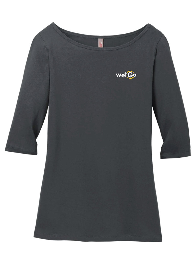 WetGo Embroidered Charcoal Women's Quarter Sleeve Tee