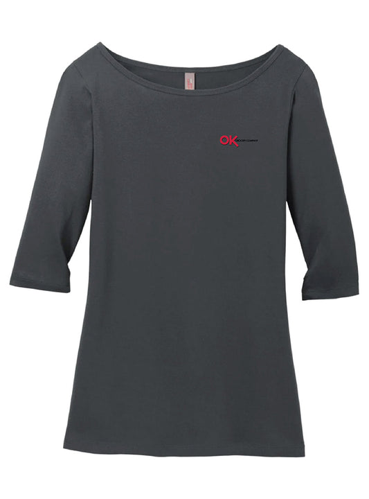 OK Grocery Embroidered Charcoal Women's Quarter Sleeve Tee