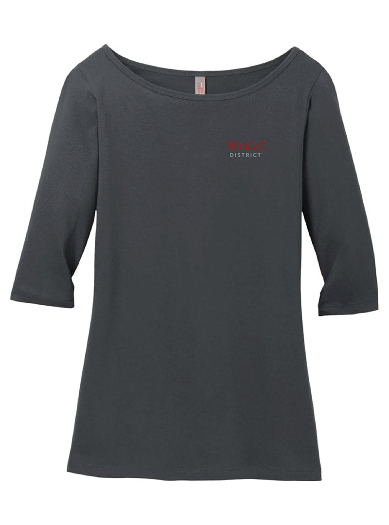 Market District Embroidered Charcoal Women's Quarter Sleeve Tee