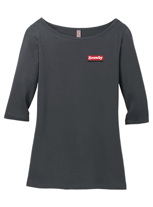 Seaway Embroidered Charcoal Women's Quarter Sleeve Tee