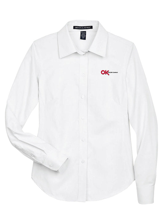 OK Grocery Embroidered Women's White Button Down