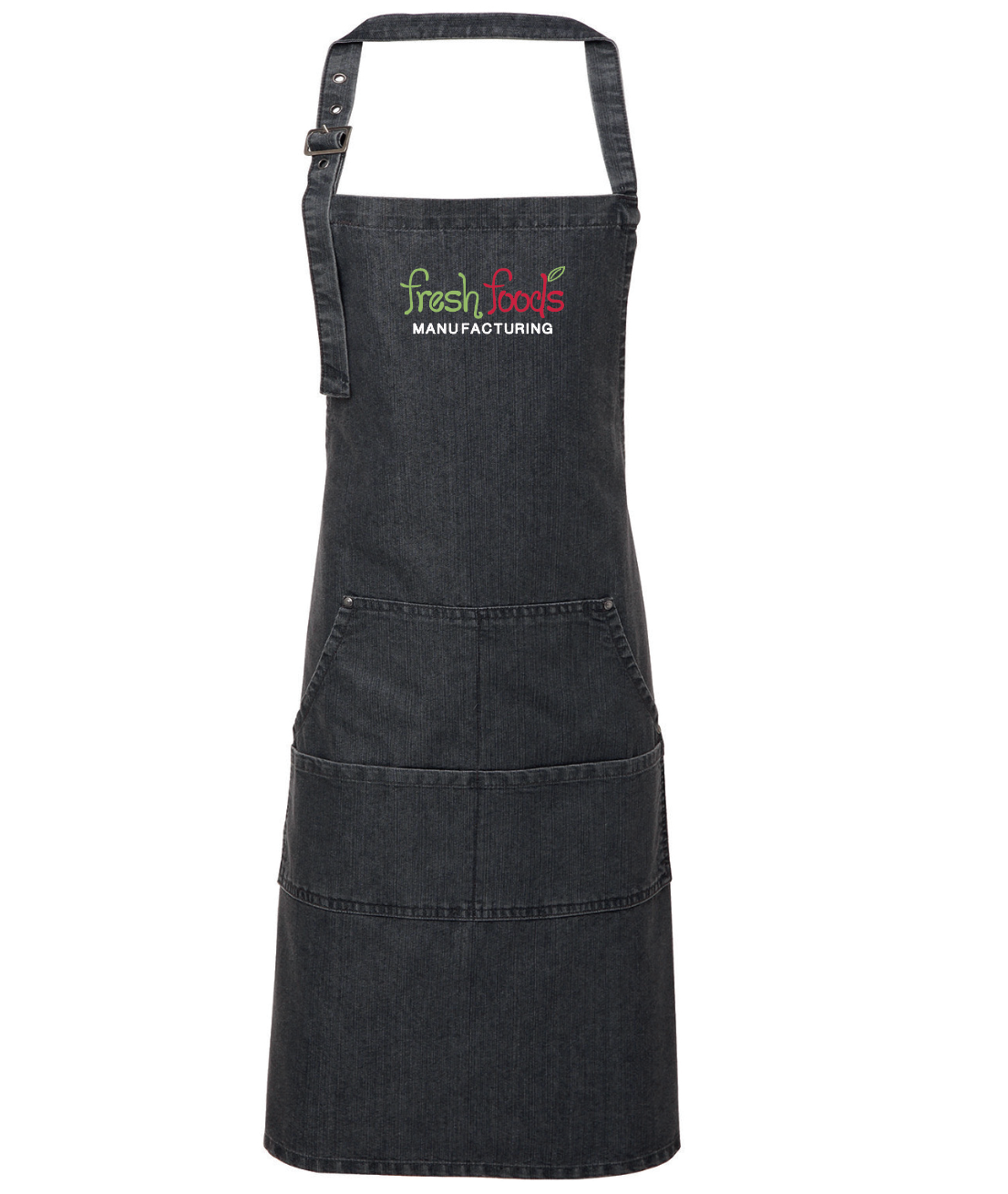 Fresh Foods Embroidered Black Denim Apron