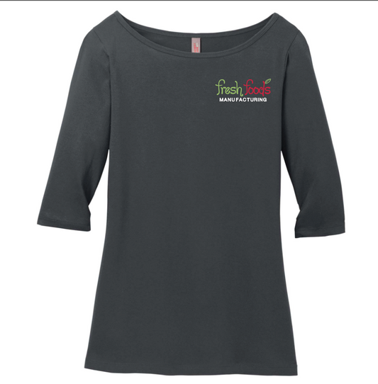 Fresh Foods Embroidered Charcoal Women's Quarter Sleeve Tee