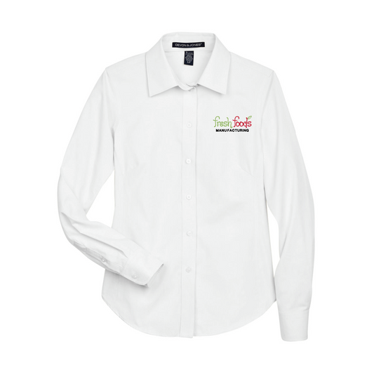 Fresh Foods Embroidered Women's White Button Down